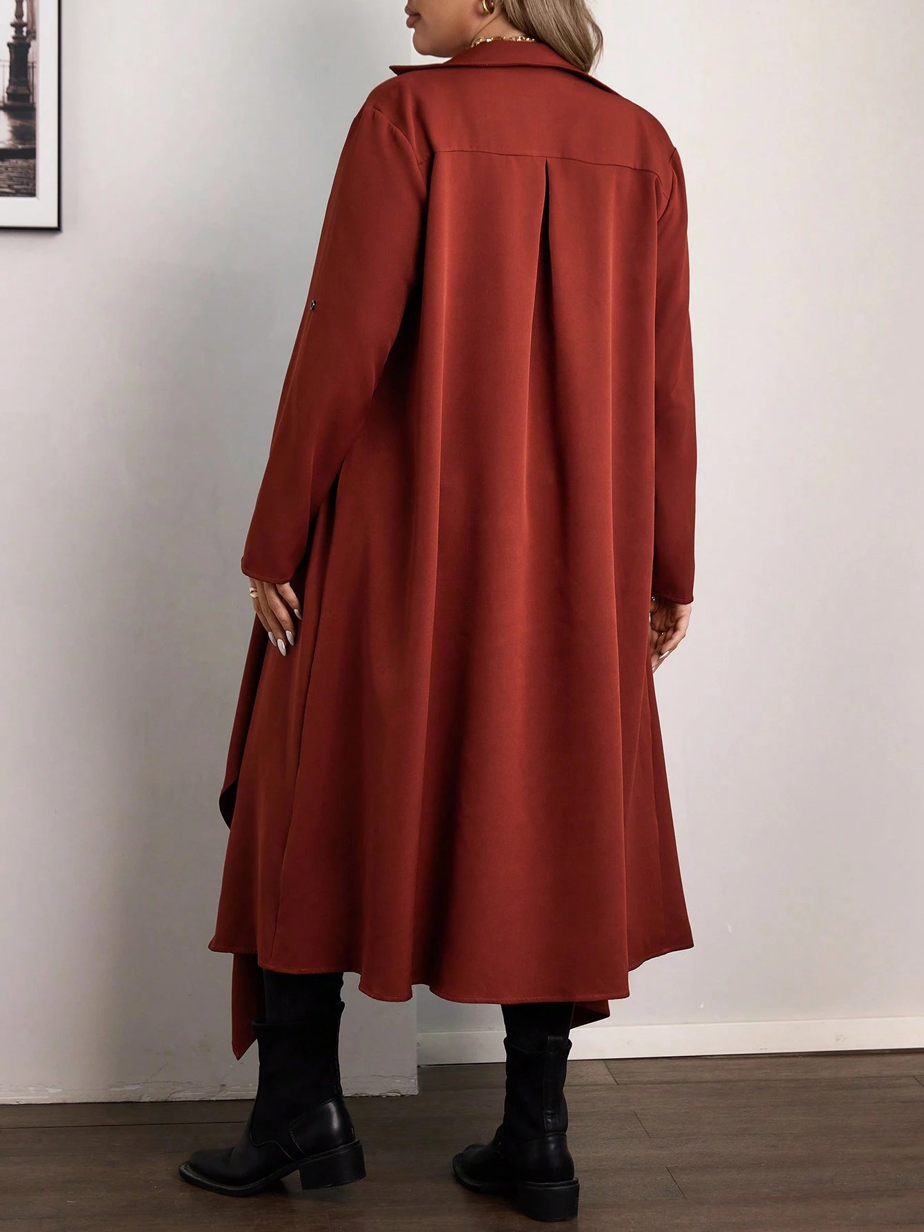 Plus Size Casual Waterfall Collar Long Jacket Fall Women Clotheswomen Long Cardiganlong Cardigans Ladies