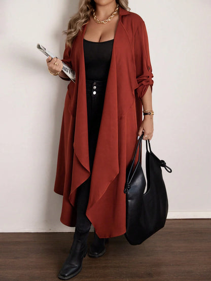 Plus Size Casual Waterfall Collar Long Jacket Fall Women Clotheswomen Long Cardiganlong Cardigans Ladies