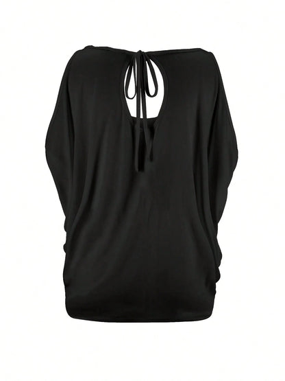 Plus Size- Plus Size- Women's Western Cowboy Style Oversized Top, Featuring Irregular Sizing And An Elegant Off-The-Shoulder Design.Very Suitable For Casual Retro Looks