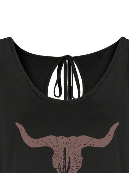 Plus Size- Plus Size- Women's Western Cowboy Style Oversized Top, Featuring Irregular Sizing And An Elegant Off-The-Shoulder Design.Very Suitable For Casual Retro Looks