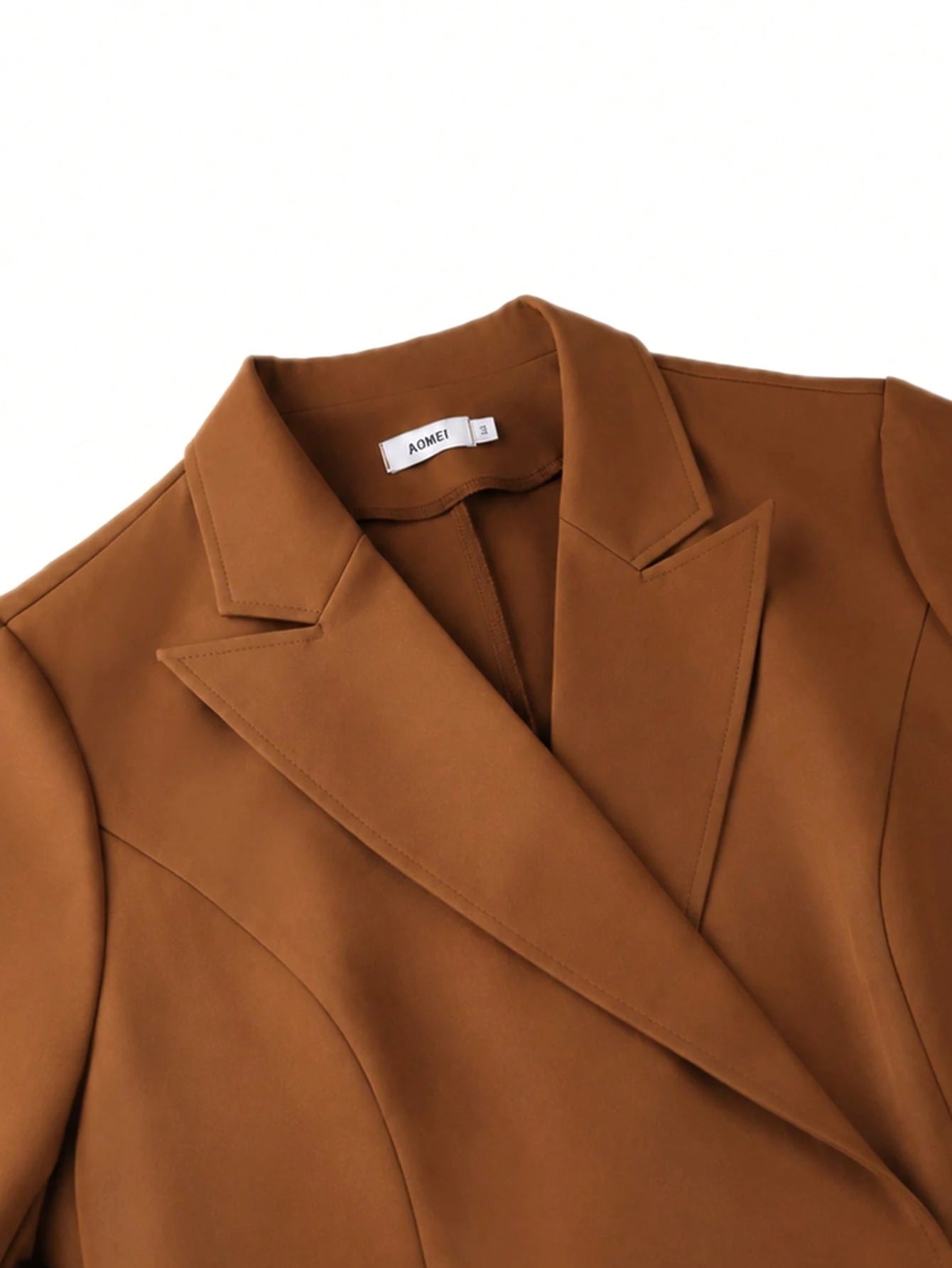 Plus Size Women Brown Tailored Blazer Dress Notched Lapel Double Breasted Cinched Waist Waist Long Sleeve A Line Midi Formal Office Church Party