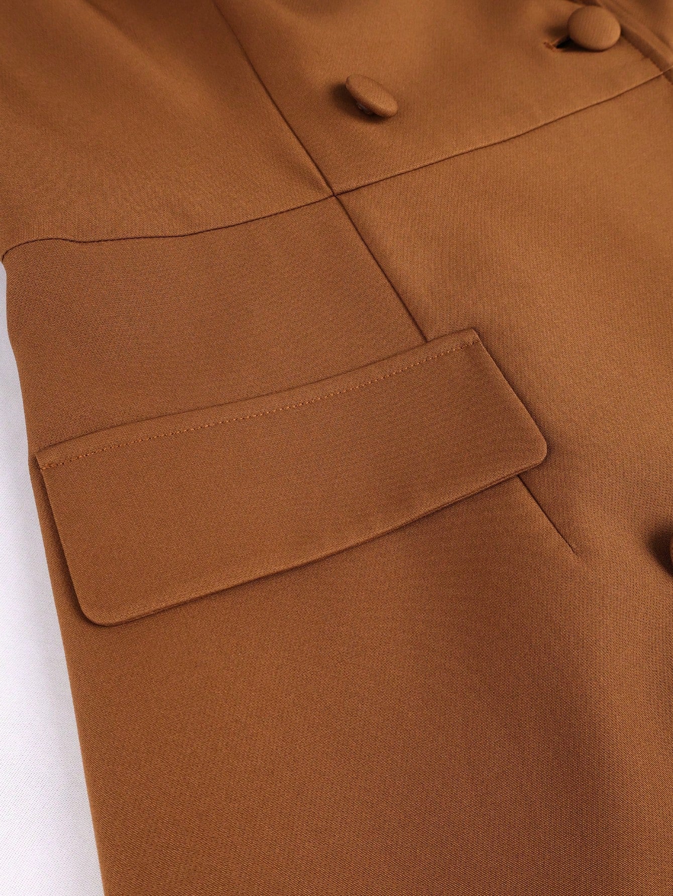 Plus Size Women Brown Tailored Blazer Dress Notched Lapel Double Breasted Cinched Waist Waist Long Sleeve A Line Midi Formal Office Church Party