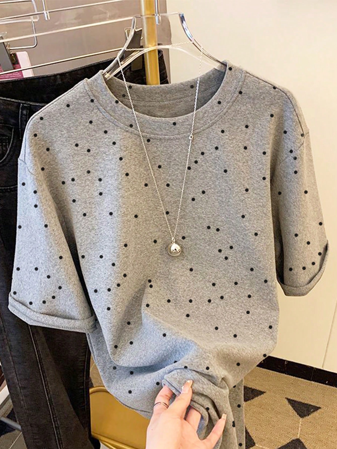 Plus Size Women's Casual Polka Dot Printed Summer T-Shirt