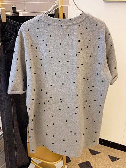 Plus Size Women's Casual Polka Dot Printed Summer T-Shirt