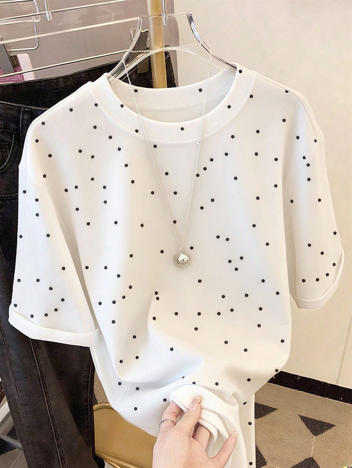 Plus Size Women's Casual Polka Dot Printed Summer T-Shirt
