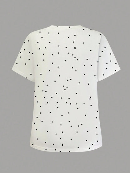 Plus Size Women's Casual Polka Dot Printed Summer T-Shirt