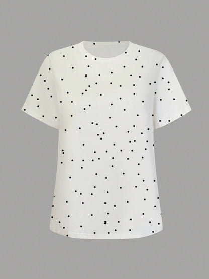 Plus Size Women's Casual Polka Dot Printed Summer T-Shirt