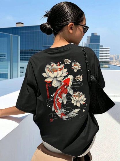Plus-Size Women's Casual Round Neck Letter Print Short-Sleeved T-Shirt, Summer Student And Youth Style, Simple English Graphic T-Shirt. Black