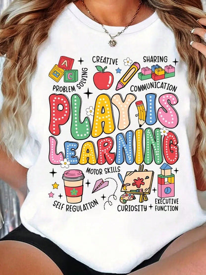 Plus Size Women's Cotton T- Shirt For Teachers With A Cute Leopard- Print Apple And Inspiring Words. Ideal For Spring And Summer, Perfect For Casual Daily Wear.