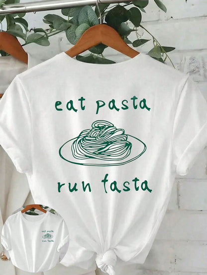 Plus Size Women's Daily Fun Spaghetti Sketch Slogan Print Casual T-Shirt, Round Neck Short Sleeve, Spring/Summer/Autumn, Vacation