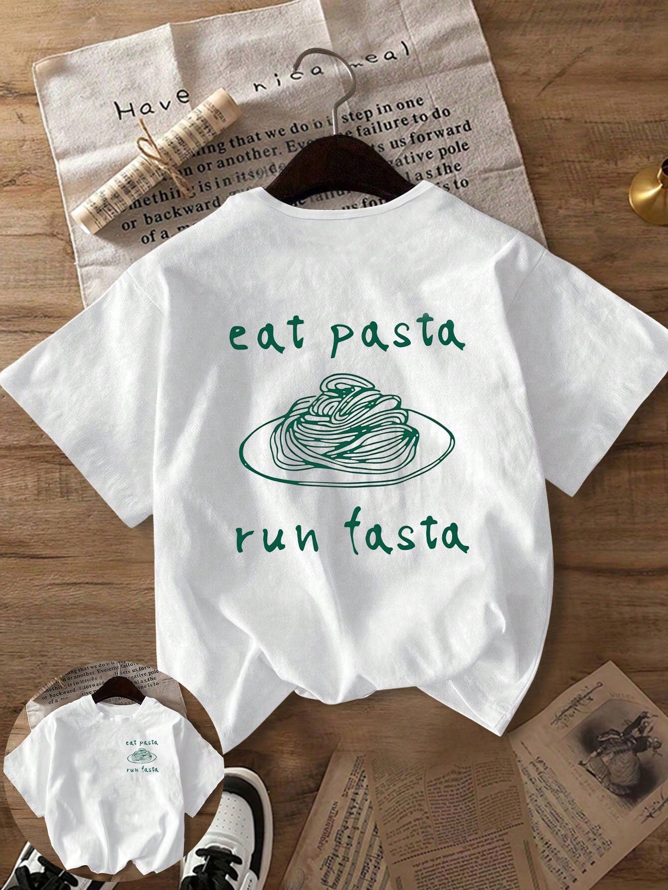 Plus Size Women's Daily Fun Spaghetti Sketch Slogan Print Casual T-Shirt, Round Neck Short Sleeve, Spring/Summer/Autumn, Vacation