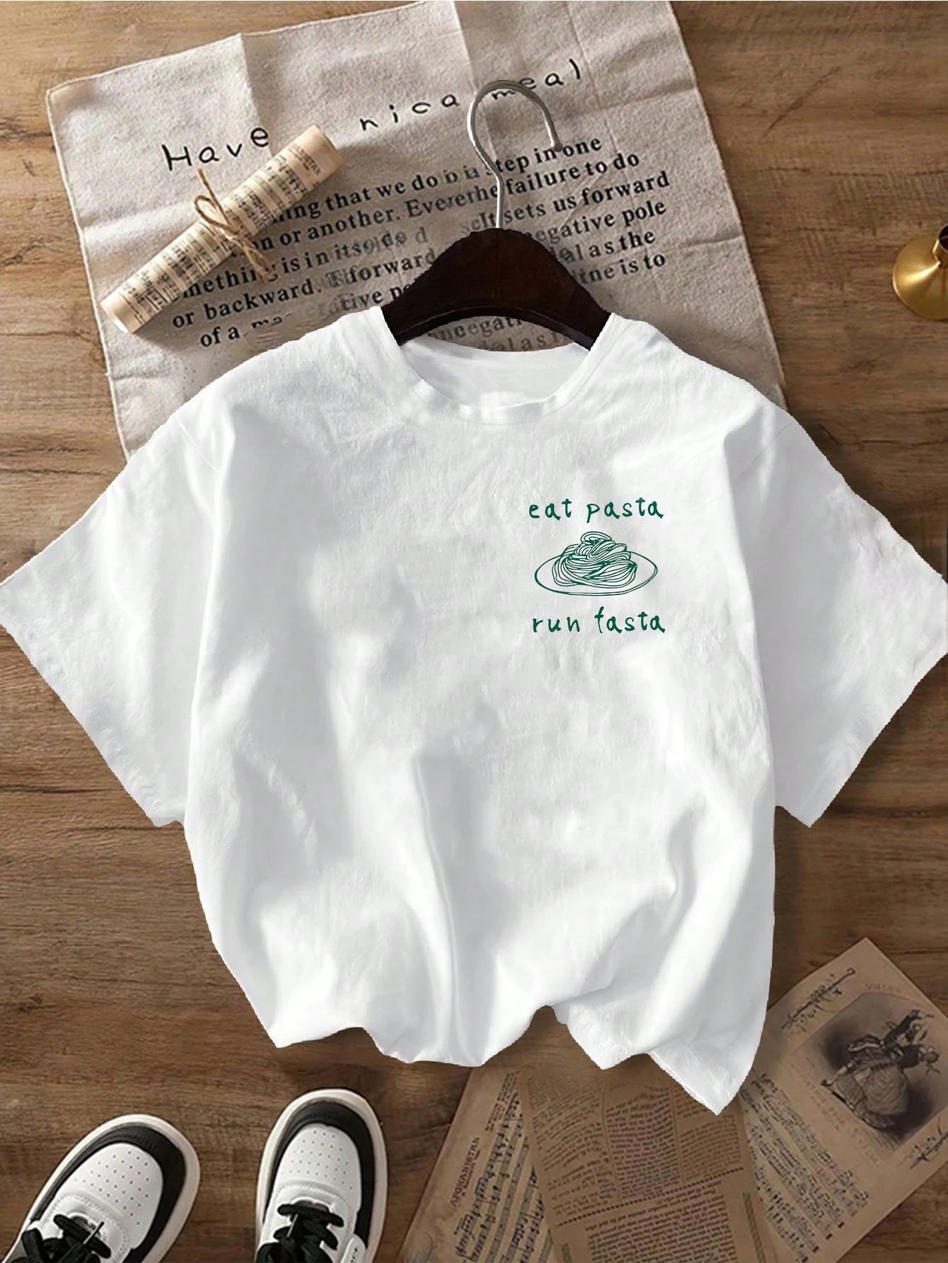 Plus Size Women's Daily Fun Spaghetti Sketch Slogan Print Casual T-Shirt, Round Neck Short Sleeve, Spring/Summer/Autumn, Vacation