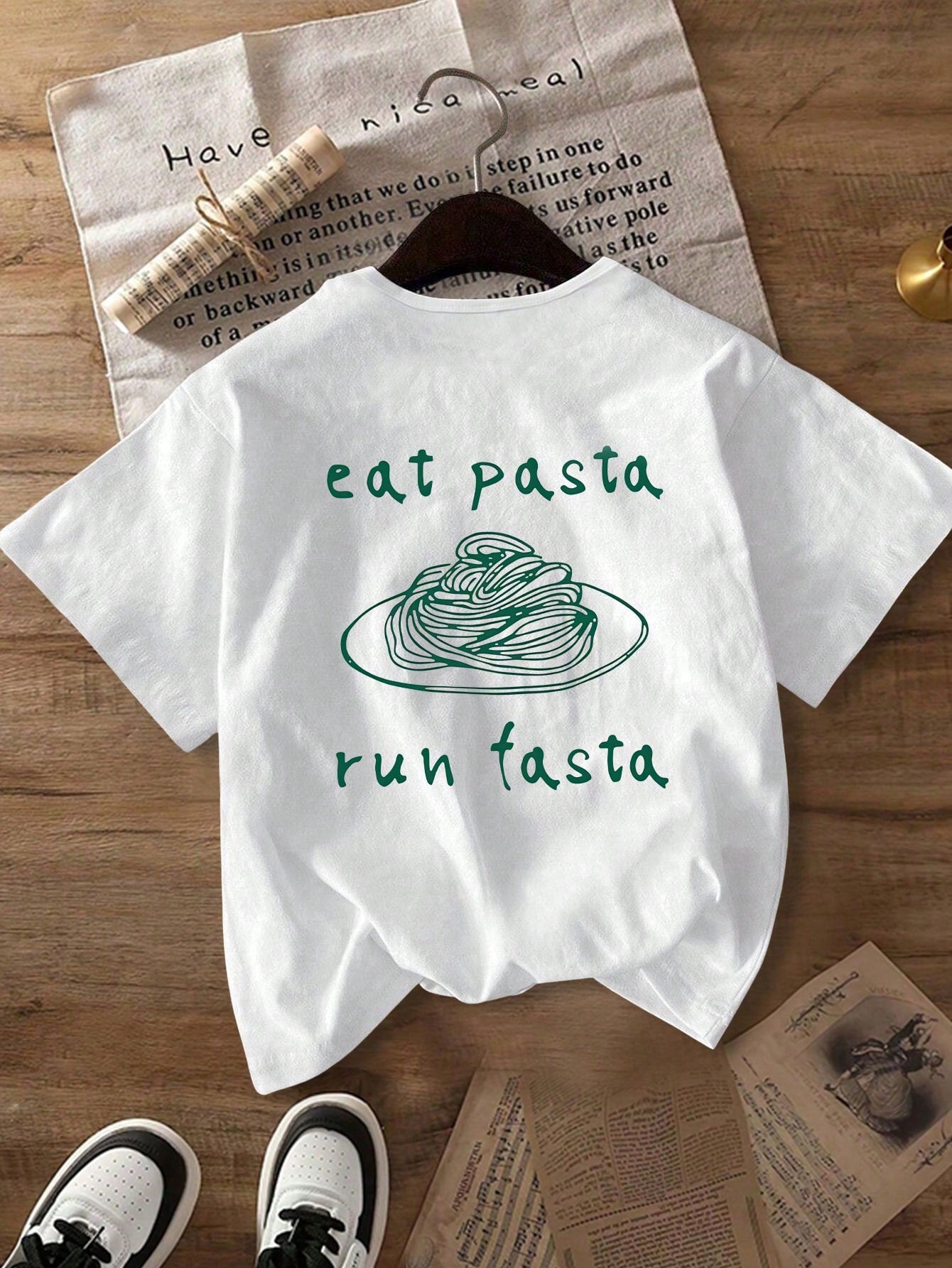 Plus Size Women's Daily Fun Spaghetti Sketch Slogan Print Casual T-Shirt, Round Neck Short Sleeve, Spring/Summer/Autumn, Vacation