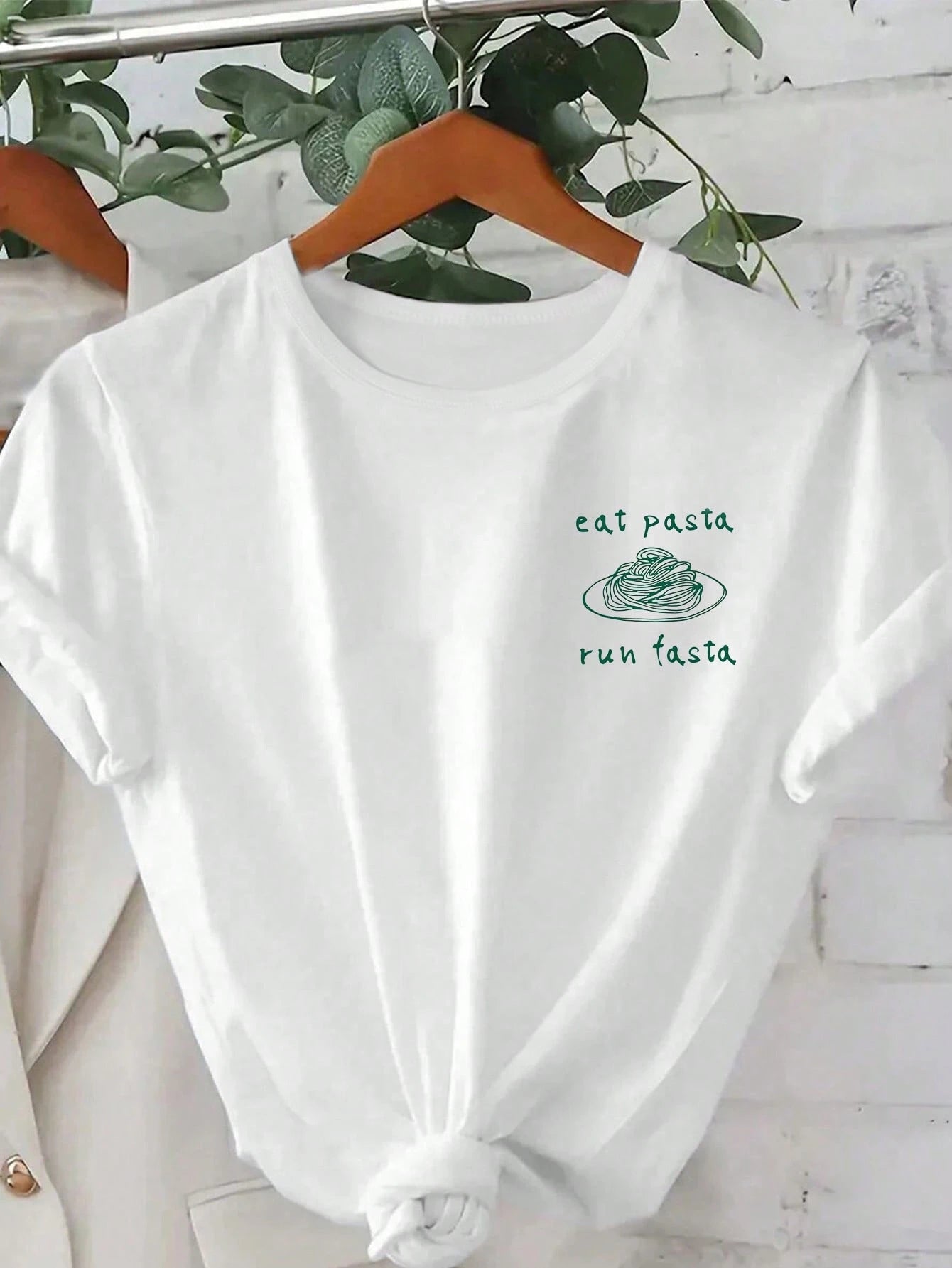 Plus Size Women's Daily Fun Spaghetti Sketch Slogan Print Casual T-Shirt, Round Neck Short Sleeve, Spring/Summer/Autumn, Vacation