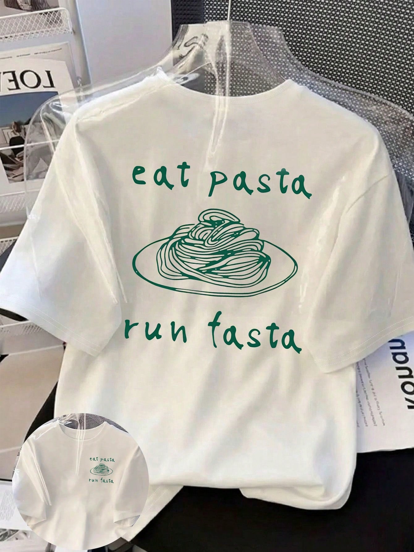Plus Size Women's Daily Fun Spaghetti Sketch Slogan Print Casual T-Shirt, Round Neck Short Sleeve, Spring/Summer/Autumn, Vacation