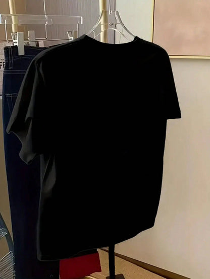 Plus Size Women's Fashion New Summer Short Sleeve T-Shirt Casual Black