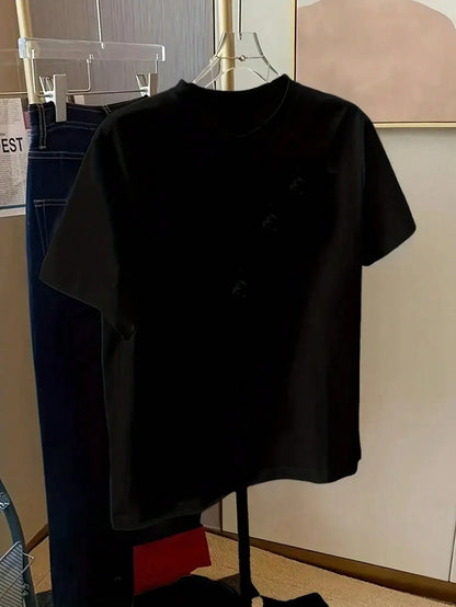 Plus Size Women's Fashion New Summer Short Sleeve T-Shirt Casual Black