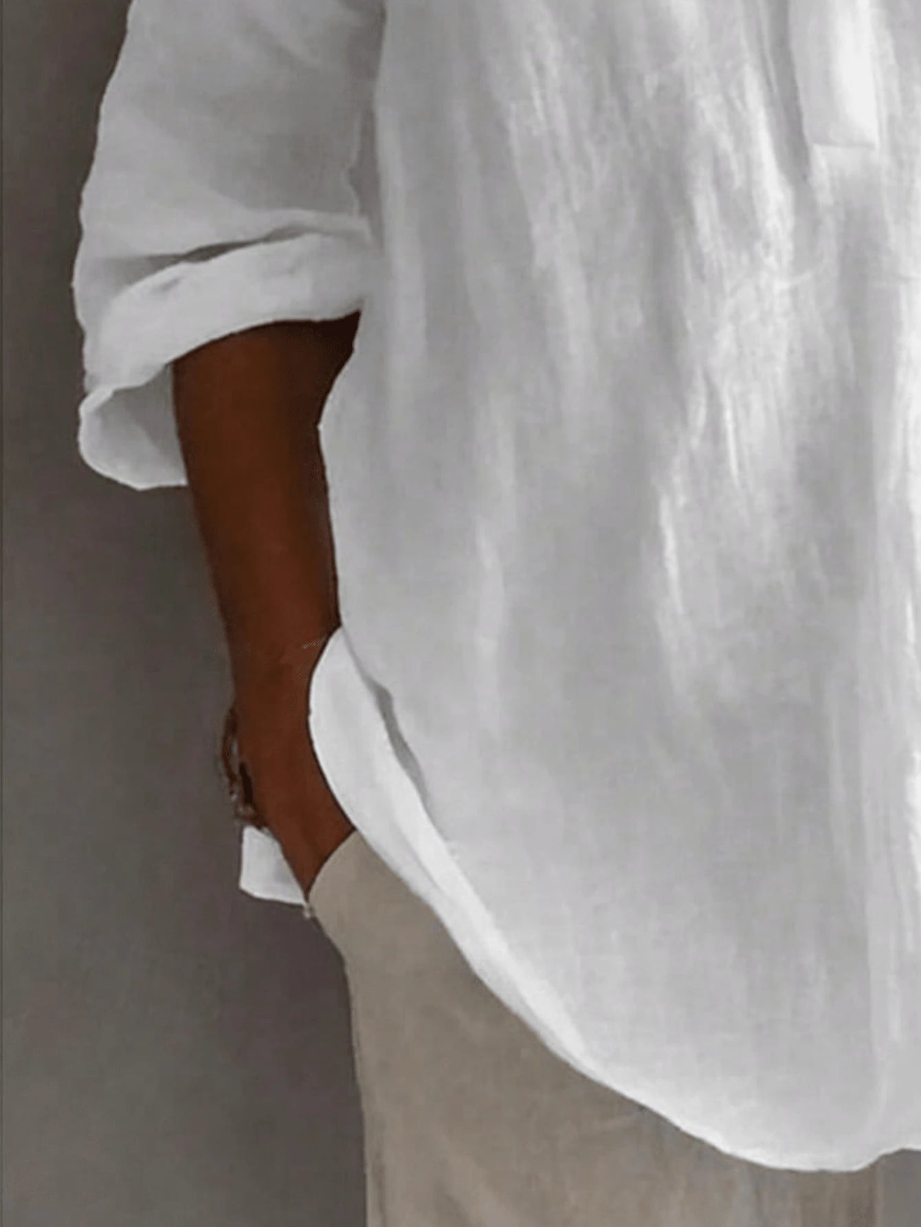 Plus Size Women's Solid Color Button Design Half-Open Collar Shirt, Comfortable For Daily Wear White, Aesthetic
