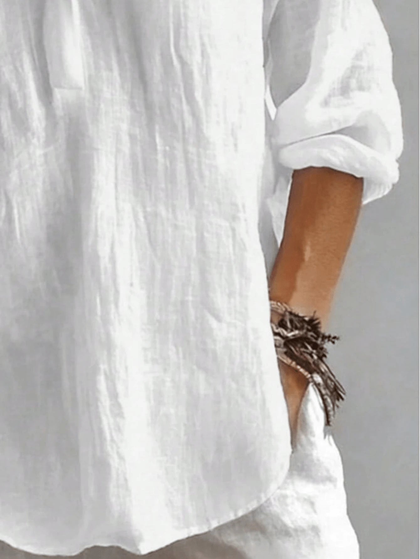 Plus Size Women's Solid Color Button Design Half-Open Collar Shirt, Comfortable For Daily Wear White, Aesthetic