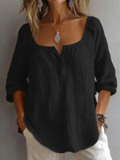 Plus Size Women's Solid Color Button Design Half-Open Collar Shirt, Comfortable For Daily Wear White, Aesthetic