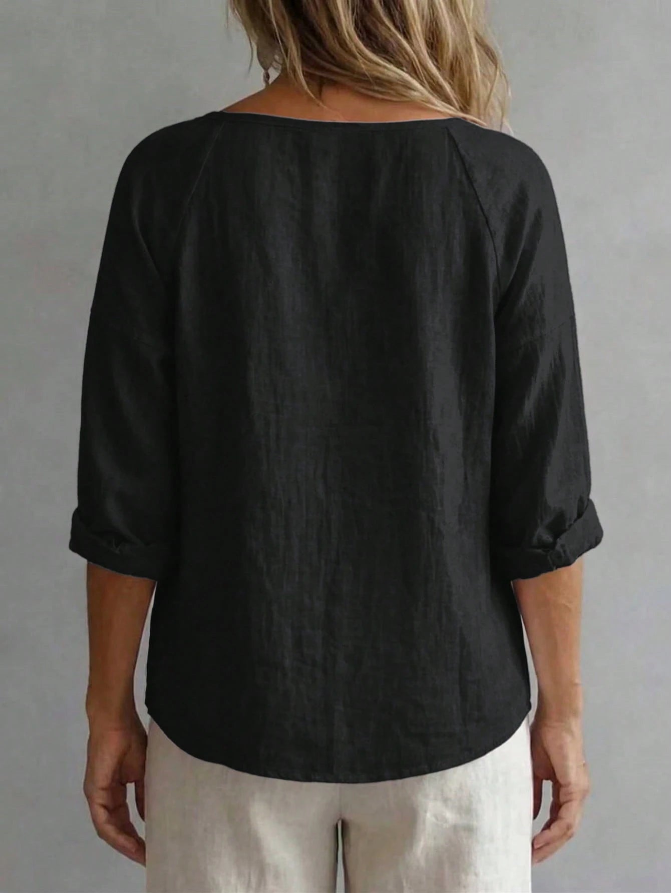Plus Size Women's Solid Color Button Design Half-Open Collar Shirt, Comfortable For Daily Wear White, Aesthetic