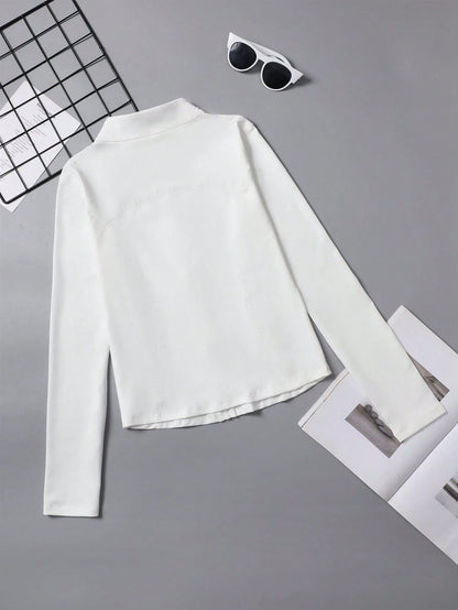 Plus Size Zipper Long Sleeve Sports Jacket With Tight Fit, Thumbhole Cuffs, For Women, Fitness, Yoga, Running White Spring