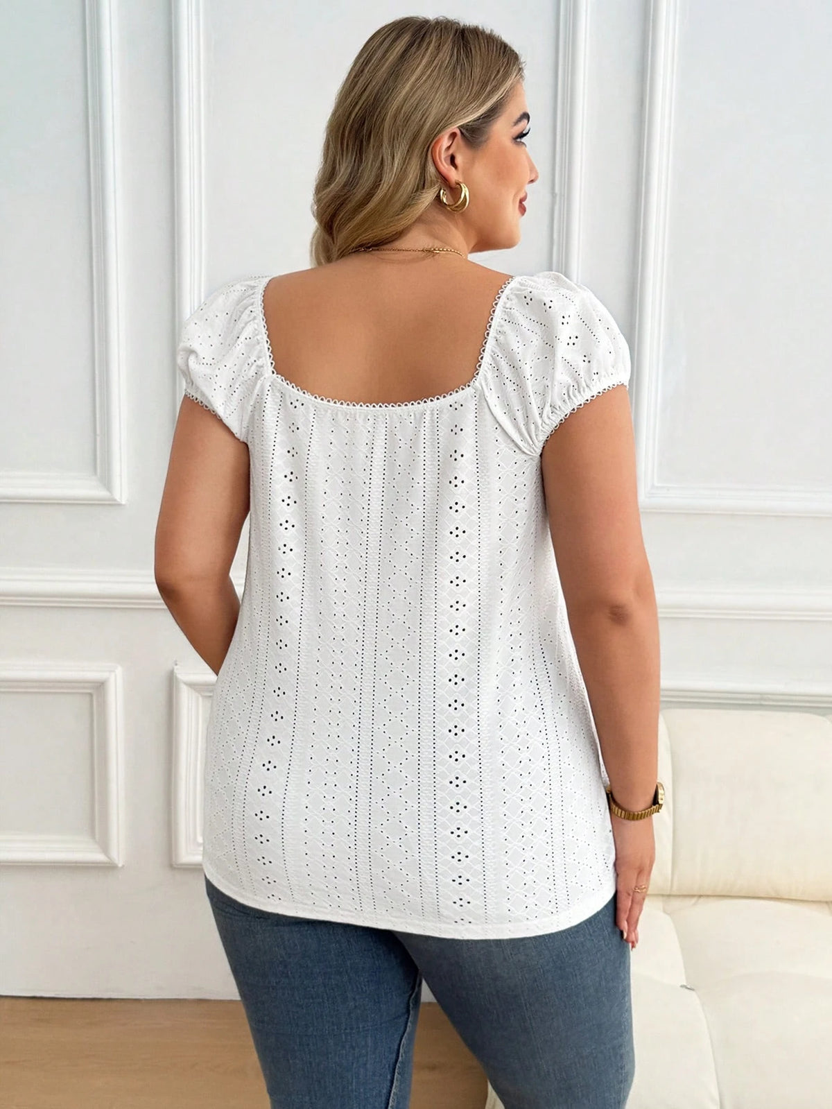 Plussiva Maternity Plus Size Solid Color Hollow-Out Textured Top