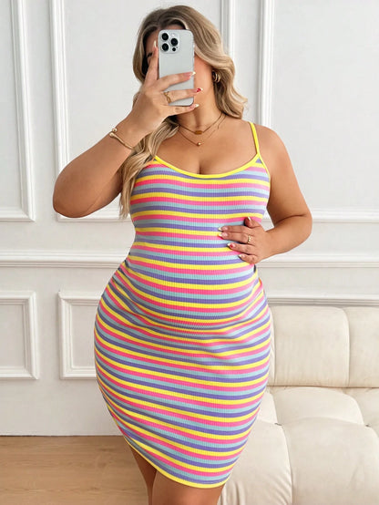 Plussiva Maternity Plus Size Striped Fitted Casual Camisole Dress