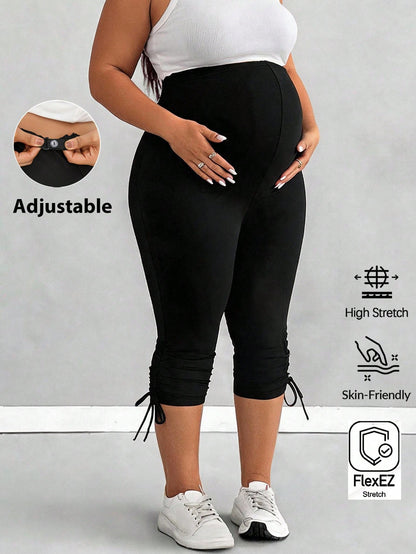 Plussiva Plus Size Maternity Casual Versatile Solid Color Slim Fit Bottoms