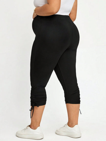 Plussiva Plus Size Maternity Casual Versatile Solid Color Slim Fit Bottoms