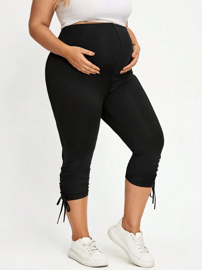 Plussiva Plus Size Maternity Casual Versatile Solid Color Slim Fit Bottoms