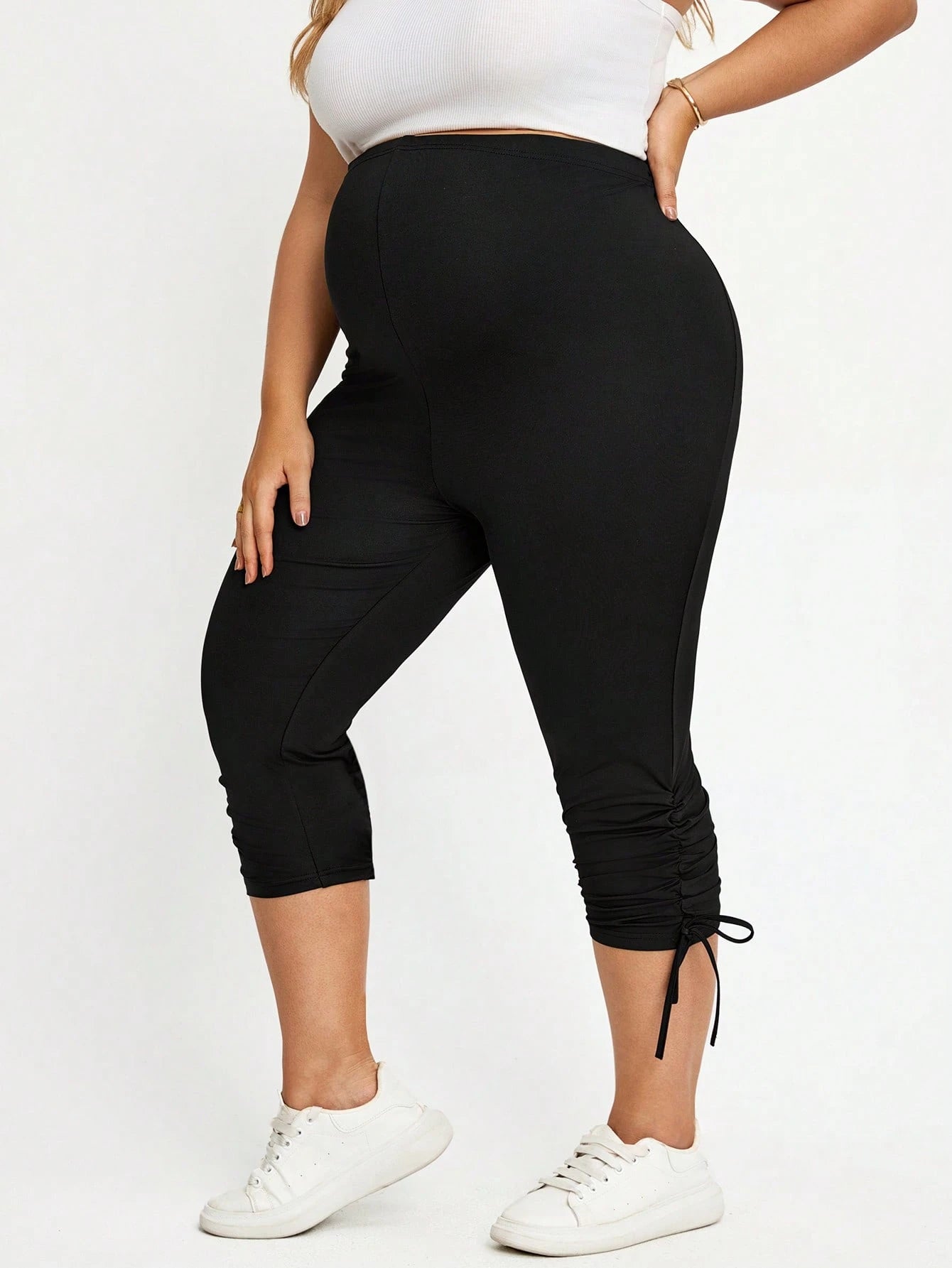 Plussiva Plus Size Maternity Casual Versatile Solid Color Slim Fit Bottoms