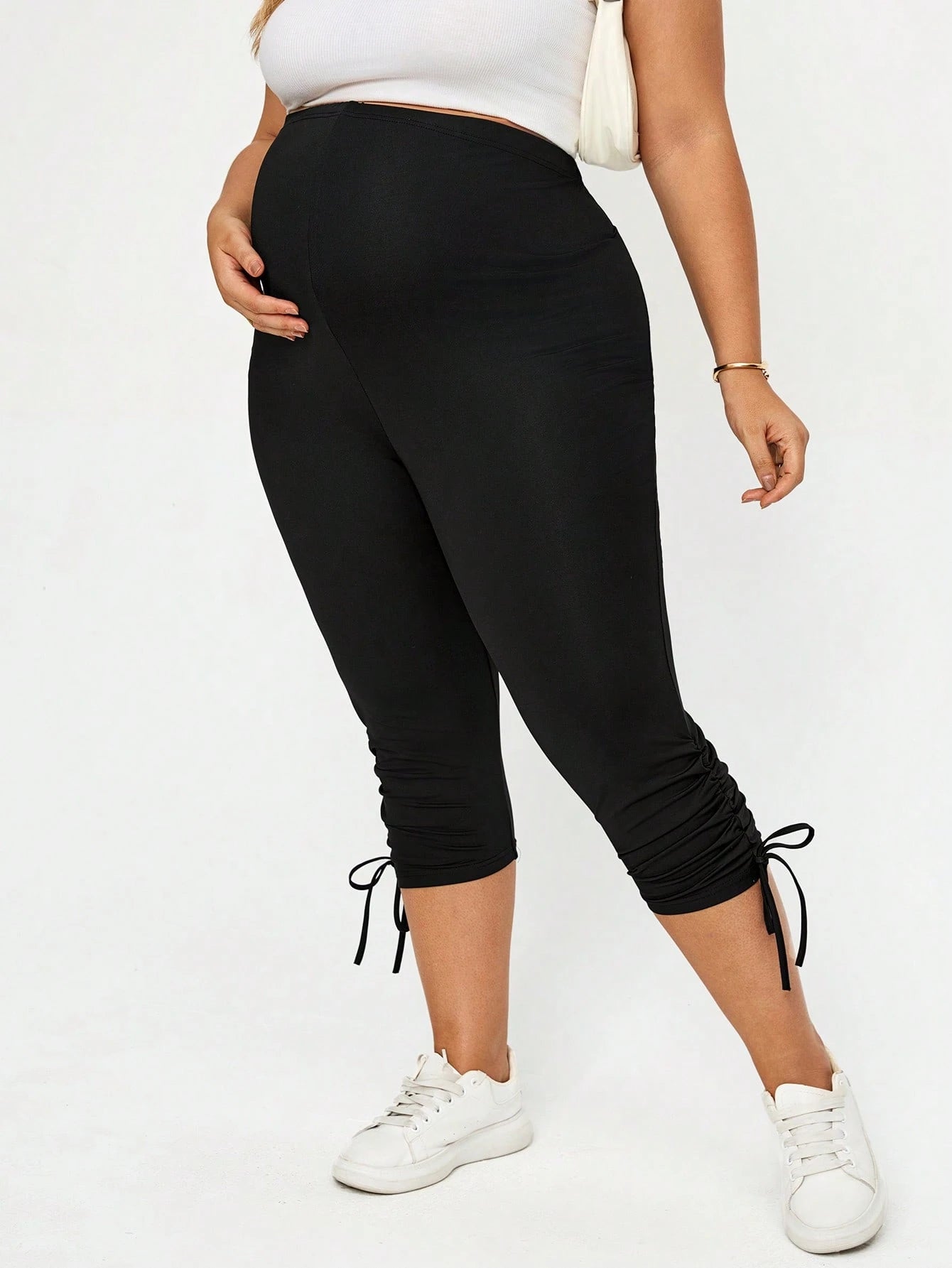 Plussiva Plus Size Maternity Casual Versatile Solid Color Slim Fit Bottoms