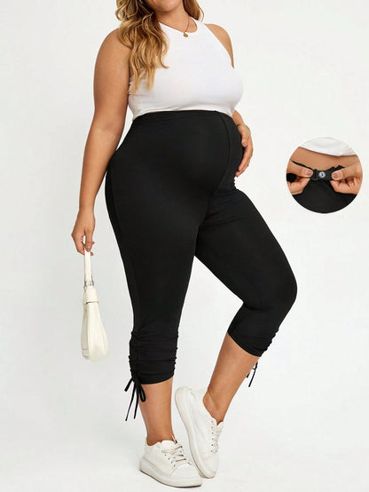 Plussiva Plus Size Maternity Casual Versatile Solid Color Slim Fit Bottoms