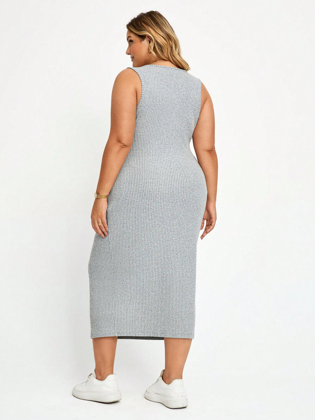 Plussiva Plus Size Maternity Solid Color Round Neck Fitted Tank Dress Summer Casual Dresses For Women Work Photoshoot Outfits
