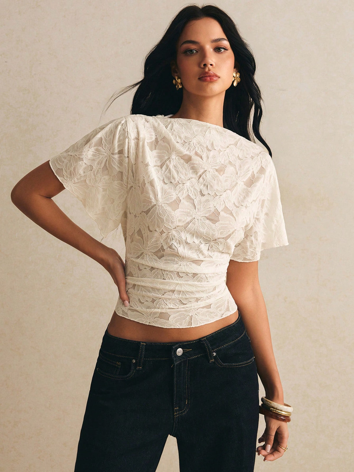 Poéselle Women's Elegant Floral Lace T-Shirt, Summer