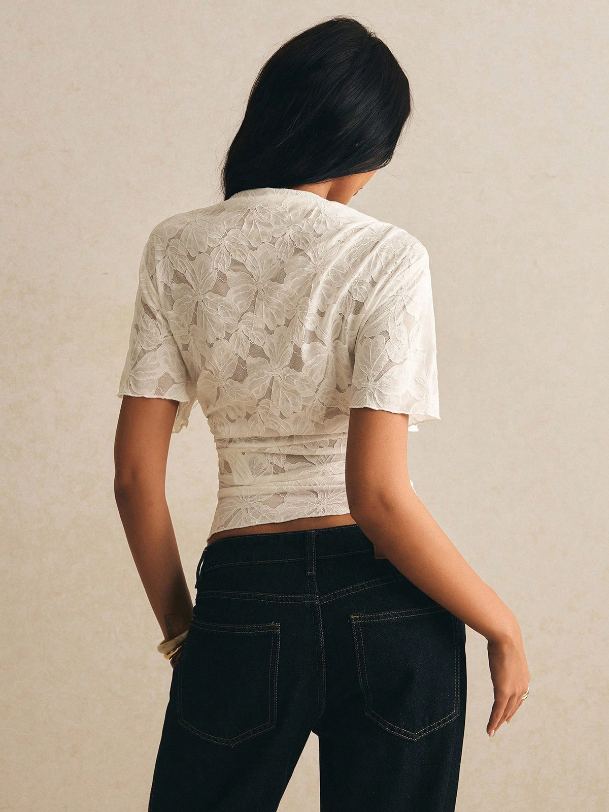 Poéselle Women's Elegant Floral Lace T-Shirt, Summer