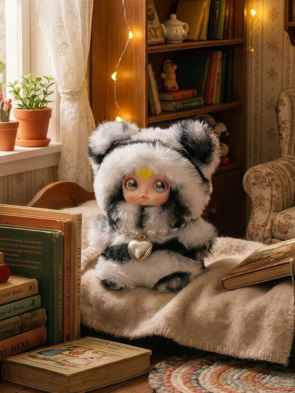 POKOJA LAND Blind Box (Non-Plush Filling), 1pc "Cozy Cabin Cubs" Series Blind Box Figure, Furry-Hooded Character Figurine With 6 Regular Styles & 1 Hidden Surprise, Collectible Art Toy Featuring Textu