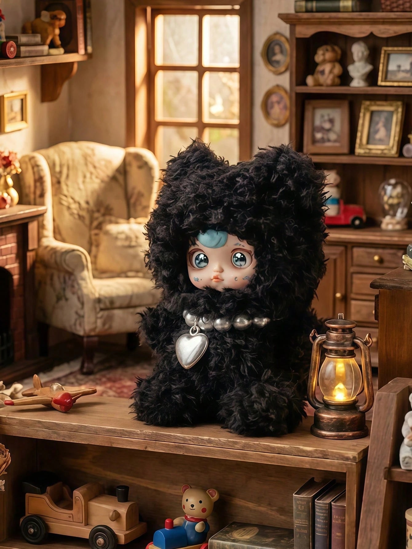 POKOJA LAND Blind Box (Non-Plush Filling), 1pc "Cozy Cabin Cubs" Series Blind Box Figure, Furry-Hooded Character Figurine With 6 Regular Styles & 1 Hidden Surprise, Collectible Art Toy Featuring Textu