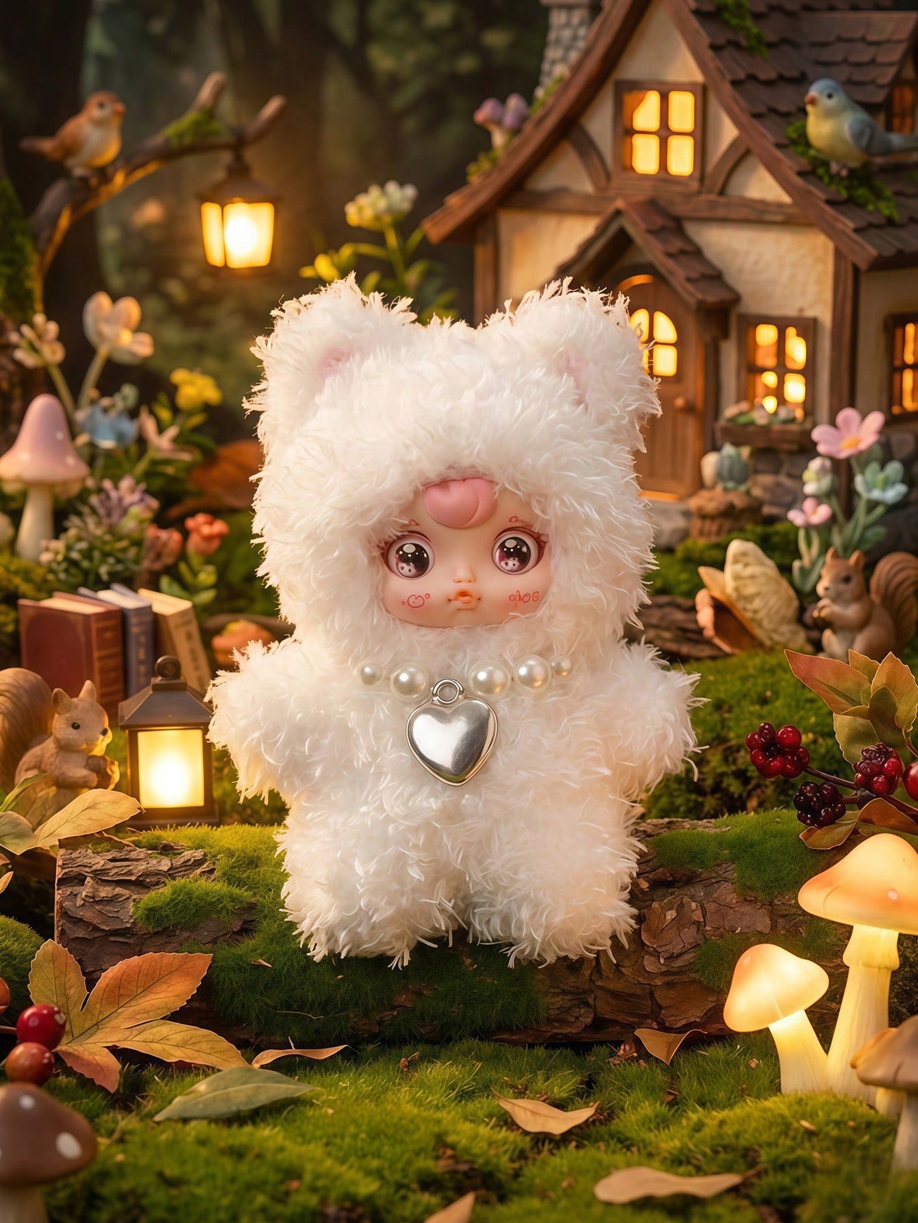 POKOJA LAND Blind Box (Non-Plush Filling), 1pc "Cozy Cabin Cubs" Series Blind Box Figure, Furry-Hooded Character Figurine With 6 Regular Styles & 1 Hidden Surprise, Collectible Art Toy Featuring Textu