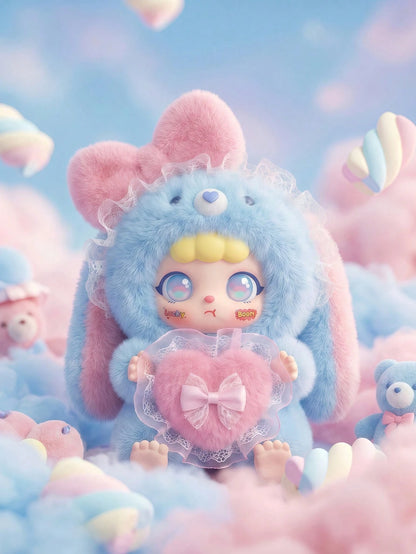 POKOJA LAND Bunny Hooded Character Blind Box, Collectible Mystery Figure With 6 Regular Styles & 2 Hidden Models, Lace & Bow Accent Details, Pastel Tones With Expressive Big Eyes, Decorative Companion