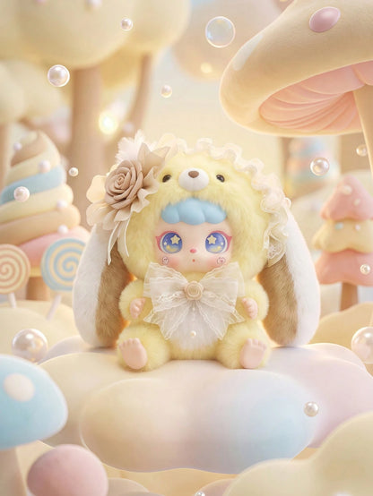 POKOJA LAND Bunny Hooded Character Blind Box, Collectible Mystery Figure With 6 Regular Styles & 2 Hidden Models, Lace & Bow Accent Details, Pastel Tones With Expressive Big Eyes, Decorative Companion