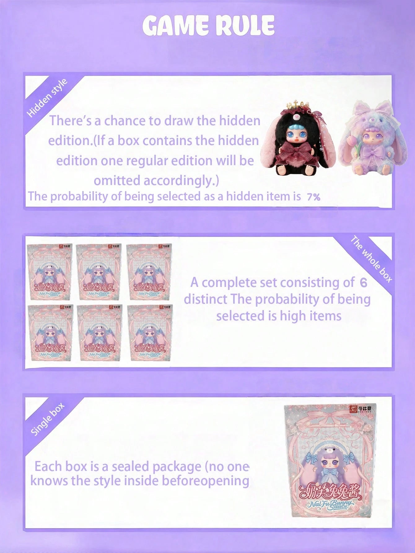 POKOJA LAND Bunny Hooded Character Blind Box, Collectible Mystery Figure With 6 Regular Styles & 2 Hidden Models, Lace & Bow Accent Details, Pastel Tones With Expressive Big Eyes, Decorative Companion