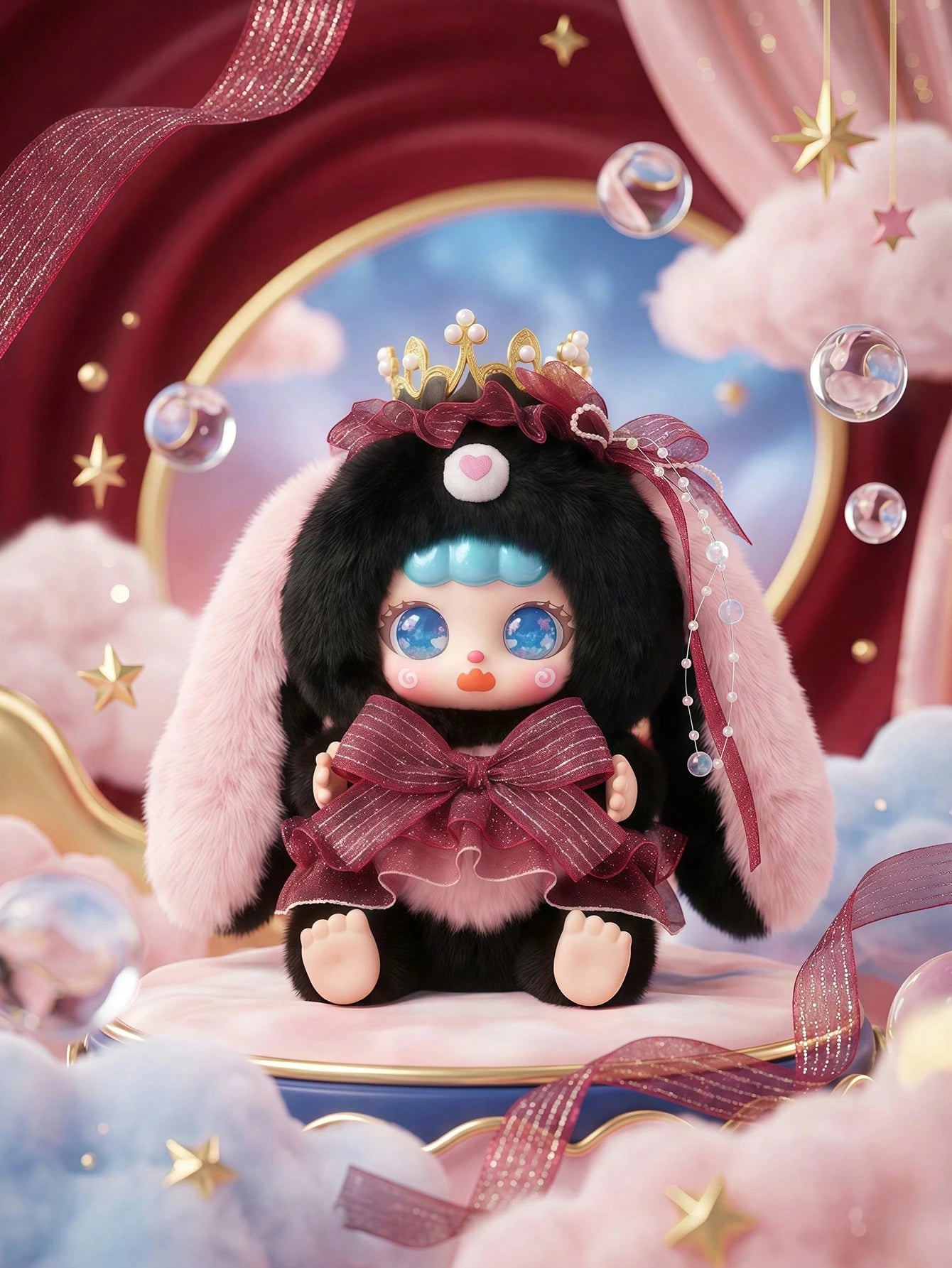 POKOJA LAND Bunny Hooded Character Blind Box, Collectible Mystery Figure With 6 Regular Styles & 2 Hidden Models, Lace & Bow Accent Details, Pastel Tones With Expressive Big Eyes, Decorative Companion