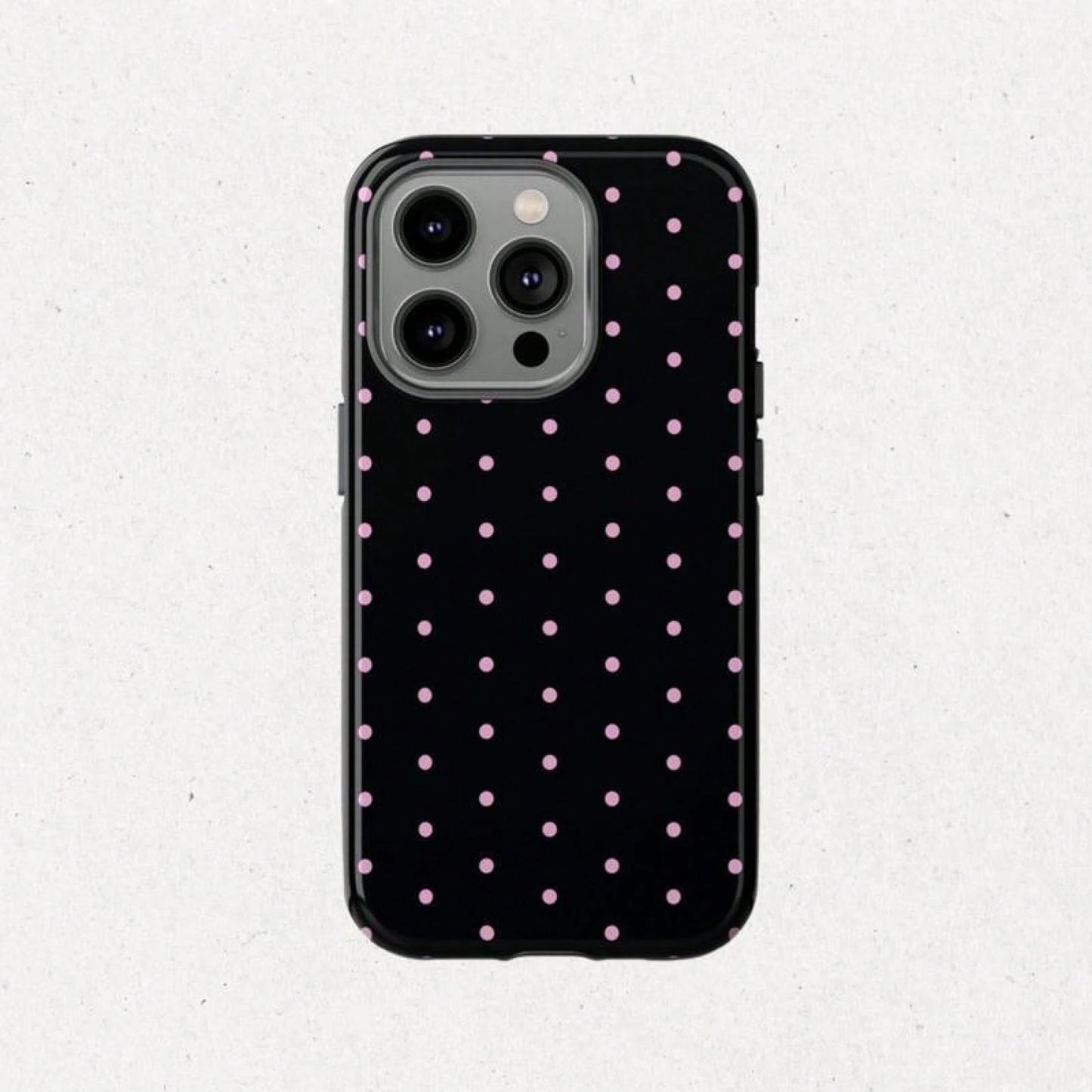 Polka Dot Case, Pink & White Cute Phone Cover, Black With Pink Polka Dots, Stylish Protective Case, 15 14 13 12 11 X XR 8 Pro Max, Tech Accessory