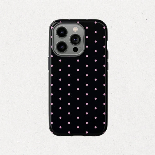 Polka Dot Case, Pink & White Cute Phone Cover, Black With Pink Polka Dots, Stylish Protective Case, 15 14 13 12 11 X XR 8 Pro Max, Tech Accessory