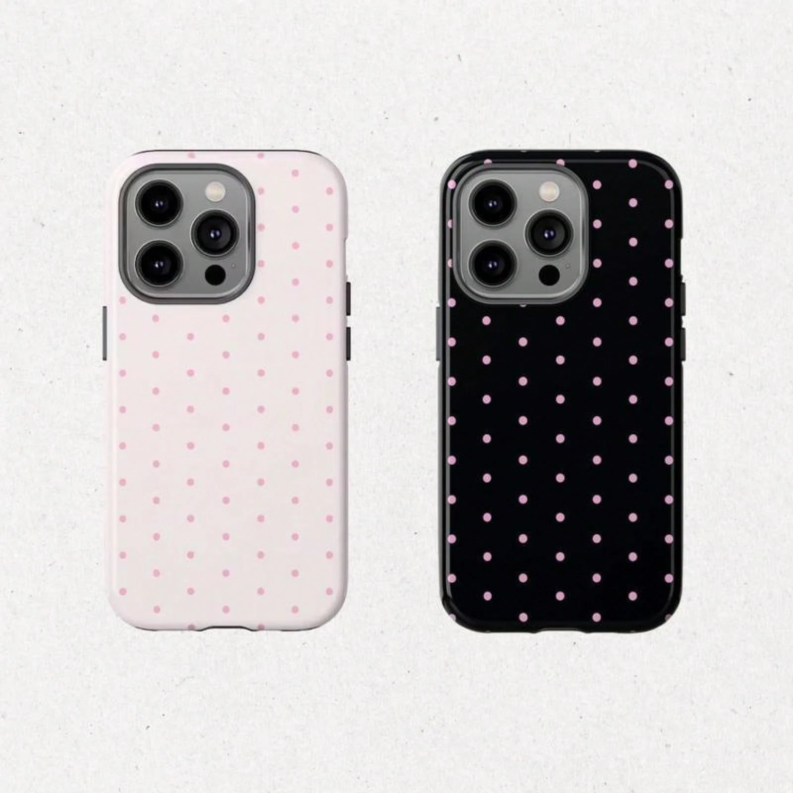 Polka Dot Case, Pink & White Cute Phone Cover, Black With Pink Polka Dots, Stylish Protective Case, 15 14 13 12 11 X XR 8 Pro Max, Tech Accessory