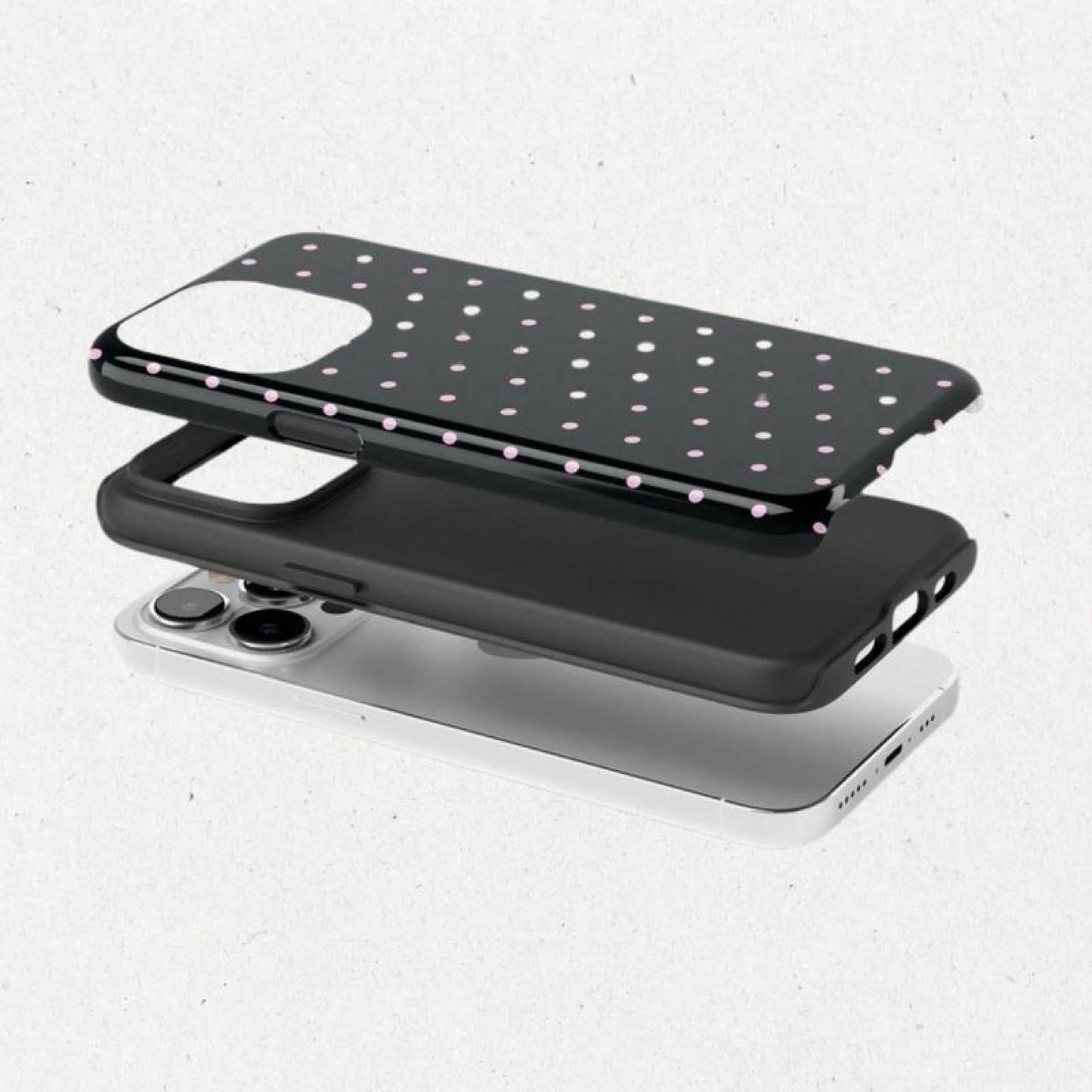 Polka Dot Case, Pink & White Cute Phone Cover, Black With Pink Polka Dots, Stylish Protective Case, 15 14 13 12 11 X XR 8 Pro Max, Tech Accessory