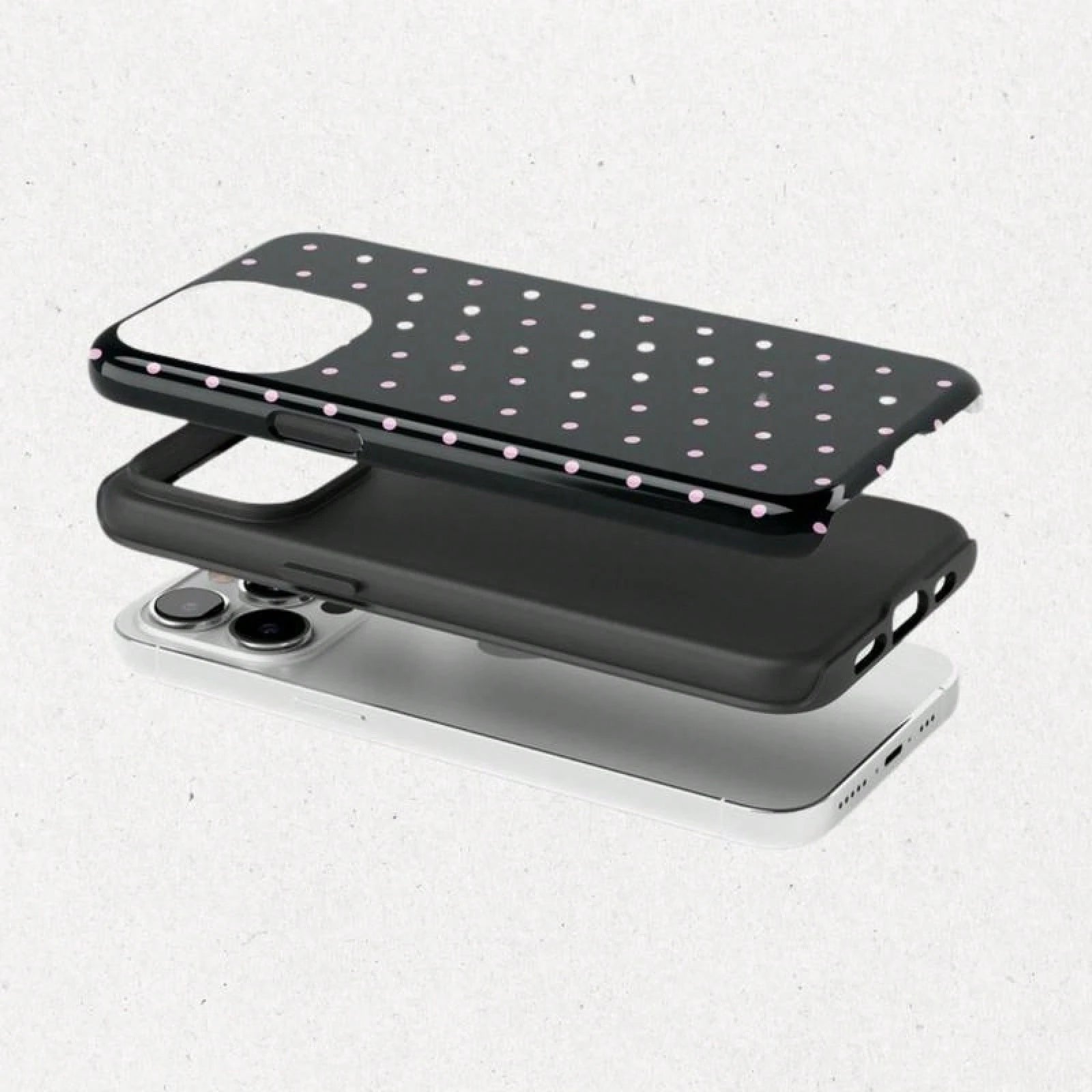 Polka Dot Case, Pink & White Cute Phone Cover, Black With Pink Polka Dots, Stylish Protective Case, 15 14 13 12 11 X XR 8 Pro Max, Tech Accessory