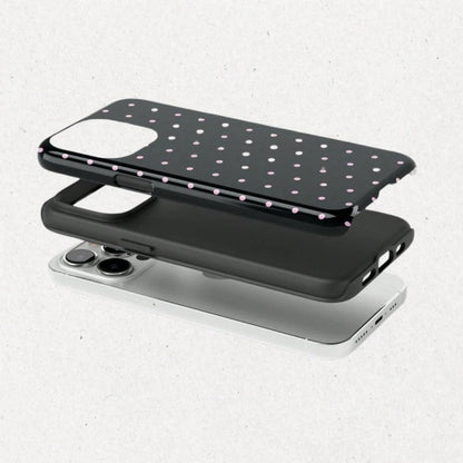 Polka Dot Case, Pink & White Cute Phone Cover, Black With Pink Polka Dots, Stylish Protective Case, 15 14 13 12 11 X XR 8 Pro Max, Tech Accessory
